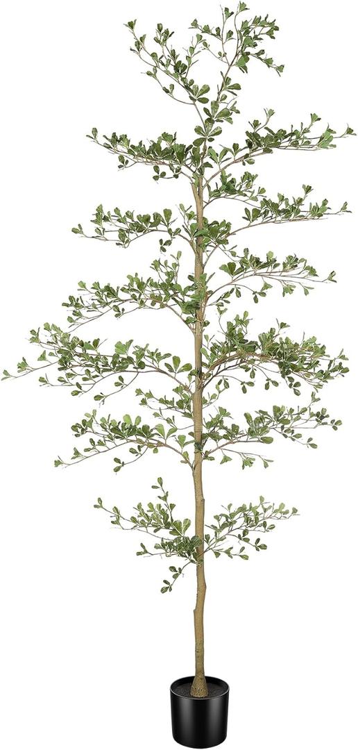 LYERSE Black Olive Tree 7ft - Faux Black Olive Tree with Natural Trunk and Realistic Leaves - Artificial Shady Lady Tree for Modern Home Office House Living Room Decor