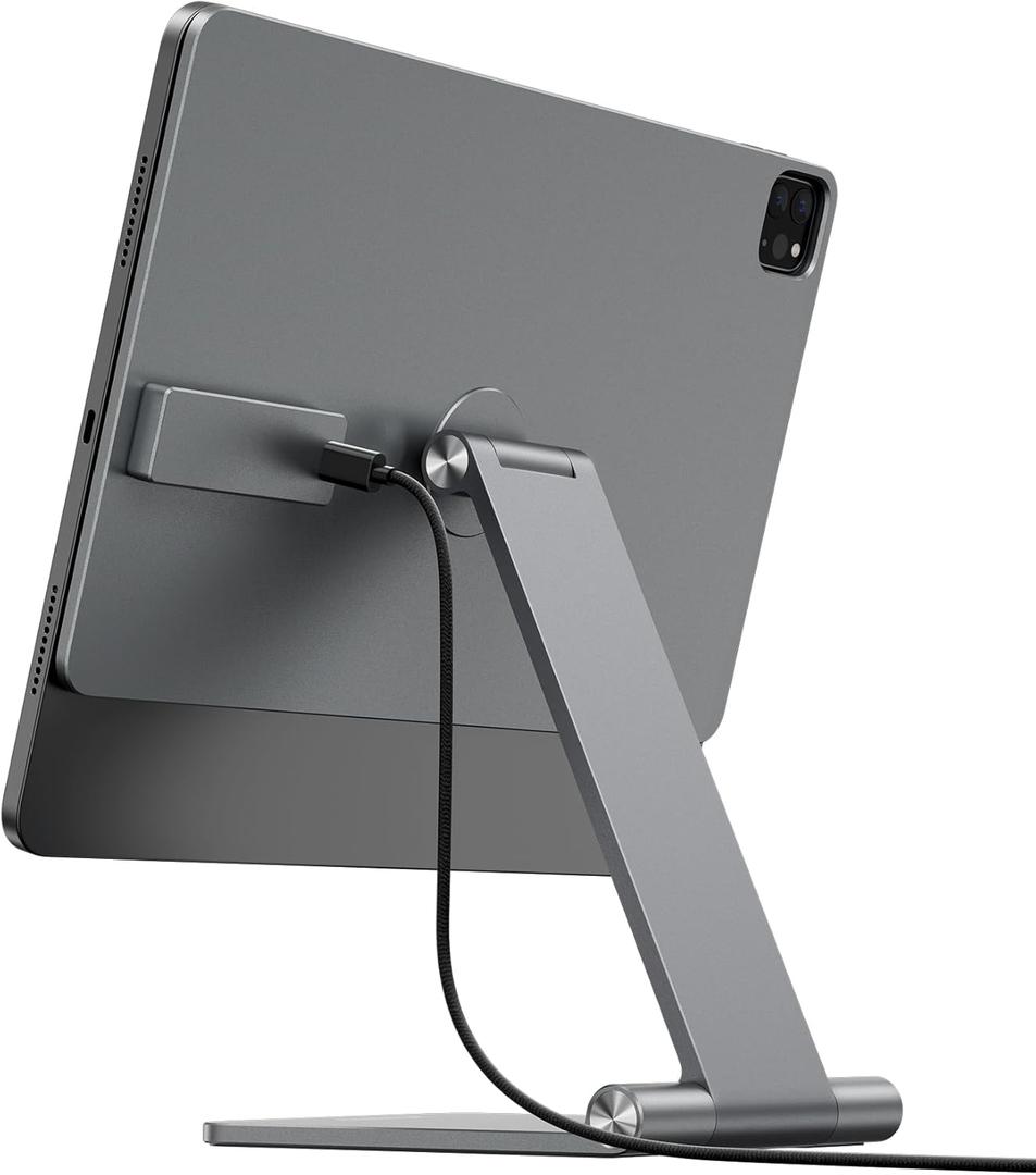 [Upgrade] KU XIU Magnetic Wireless Charging Stand for iPad Pro/Air 11 M2, Foldable Aluminum Alloy Tablet Holder Mount for Desk, Adjustable Tablet Stand for iPad Pro 11 1st/2nd/3rd/4th,Air 10.9 4th/5th