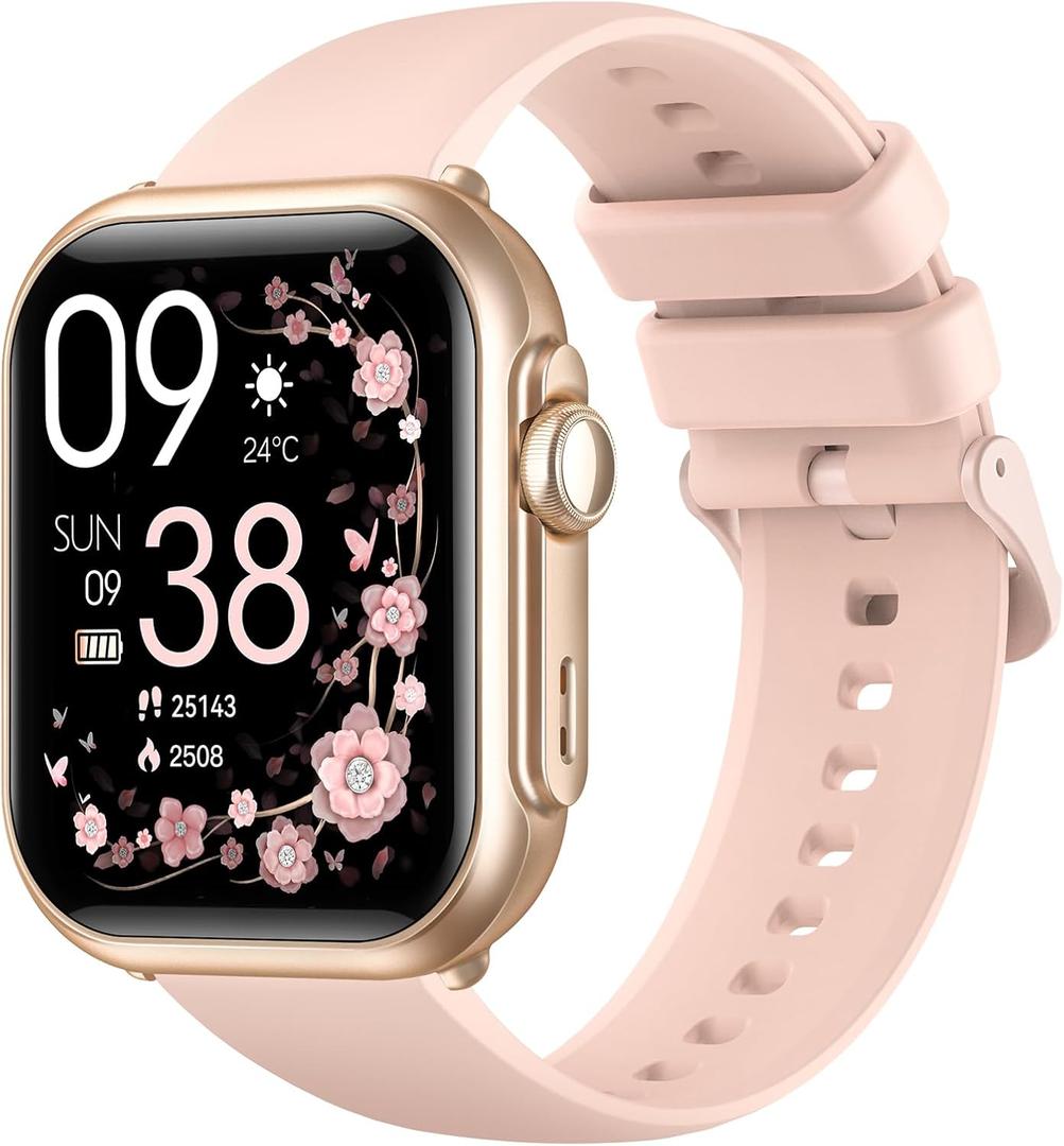 Smart Watches for Men Women: Smart Watch with 1000mAh 100 Day Battery Life Bluetooth Call Heart Rate Blood Pressure SpO2 Sleep Monitor 120+ Sports 5ATM Pedometer for iPhone Android Phones (Pinksand)