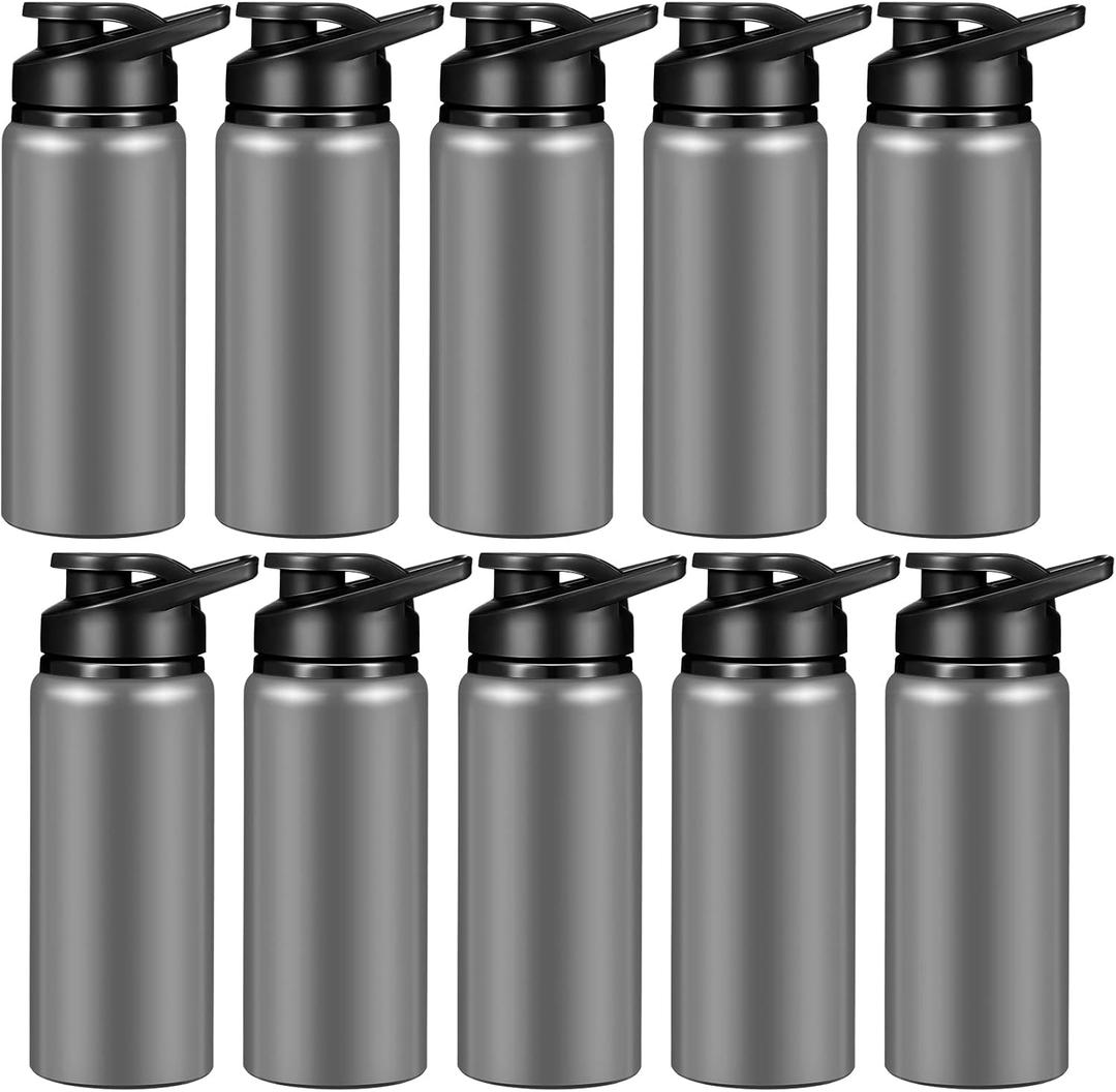 CHENGU 10 Pieces Water Bottle Bulk 20 oz Aluminum Reusable Bottles Lightweight Snap Lid Water Bottle Easy Carry Leak Proof Travel Bottles for Gym Sports Camping Hiking Fishing (Gray)