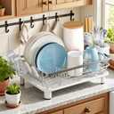 MOUKABAL Dish Drying Rack - Stainless Steel Dish Rack, Dish Racks for Kitchen Counter, Drying Rack Kitchen with Removable Utensil Holder, Drainboard and Glass Organizer (White)