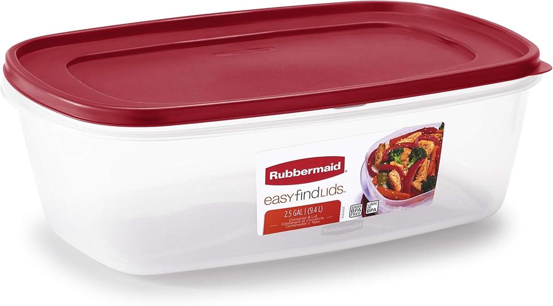 Rubbermaid Food Storage Container with Red Lid BPA-Free & Leak Proof Lunch Containers use for School, Work and Travel, 40 cups 9.4 L