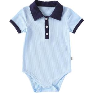 Enfants Chris Polo Bodysuit Baby Boy Collared Short Sleeve Preppy Clothes 3-6 Months (Ice Blue)