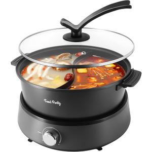 Food Party Hot Pot Electric Upgraded Separable Shabu Shabu Pot with Divider Hotpot Pot Electric Cooker Dual Sided 110V 1350W Non-Stick 5L Fondue Pot for 2-6 People