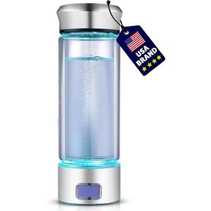 LevelUpWay - Hydrogen Generator Water Bottle SPE PEM Technology Water Ionizer (Borosilicate Glass, Silver)