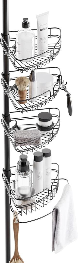 Zenna Home Tension Pole Shower Caddy Corner Organizer, Adjustable Standing Shower Caddy with 4 Baskets and Built in Towel Bar, Rust Resistant Bathroom Tension Rod Organizer, 60 to 97 Inch, Matte Black Zenna Home Tension Pole Shower Caddy Corner Organizer, Adjustable Standing Shower Caddy with 4 Baskets and Built in Towel Bar, Rust Resistant Bathroom Tension Rod Organizer, 60 to 97 Inch, Matte Black