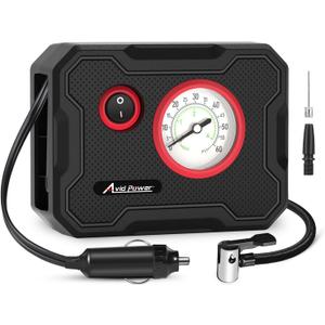 AVID POWER 12V Tire Inflator Portable Air Compressor, Portable Car Air Pump w/Display Gauge and LED Light, Air Pump for Car Tires, Bike, Motorcycle, Compact, Lightweight (Red) (Small)