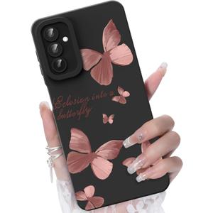 for Galaxy A15 5G Phone Case, Rose Gold Butterfly Pattern, Black