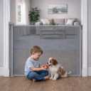 Retractable Mesh Safety Gate, Pets Gate, Baby Gate, 33" Tall, Extends to 55" Wide, for Stairs, Doors, Hallways, Indoor/Outdoor (Grey, 55 Inches)