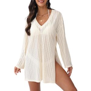 Swimsuit Coverup for Women Crochet Bathing Suit Cover Ups for Swimwear Beach Vacation Clothes 2025 Summer Dresses (White, M)