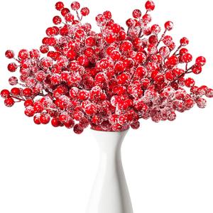 50 Pcs Holly Stems, 8.7" Snow Sprays Artificial Red Berry Stems, Holly Berry Picks for Christmas Tree Fillers Decor, Fake Red Berries for DIY Crafts Wreaths Garland Home Party Winter Decor