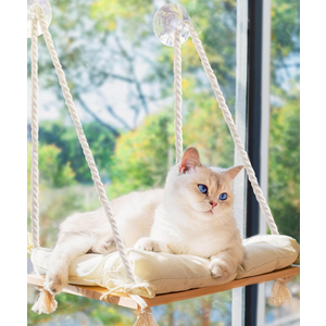Cat Window Perch with IndustrialGrade Suction Cups  Solid Pine Wood Hammock Bed, Soft Cushion  42 lb Capacity for Cats Inside