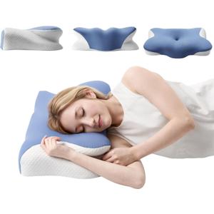 Cervical Neck Pillow for Sleeping - Memory Foam Contour Pillow, Ergonomic Orthopedic Support for Side Back Stomach Sleepers, Neck and Shoulder Pillow for Adults