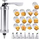 Cookies Press Gun Kit Set, Aluminium Alloy Cookies Biscuits Press Maker Kit with 7 Nozzles & 13 Molds Cake Decorating Baking Tool
