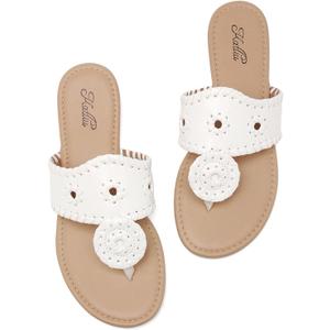 katliu Women's Flat Sandals Wide Band Flip Flops Dressy Thong Sandals, Size 7 1/2 (White)