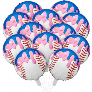 12 Pcs Ice Cream Drip Baseball Party Decoration Baseball Drip Aluminum Foil Balloon 18" Foil Helium Ice Cream Balloon Summer Sport Party Decor for Summer Birthday Celebration Supplies