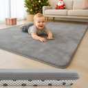 50X 50 Thick Padded Baby Floor Play Mat 1.2" Cushioned Velvet Surface Non Slip Bottom High Density Foam Safe and Soft Floor Mat for Infants Toddlers and Playpen Use,Gray
