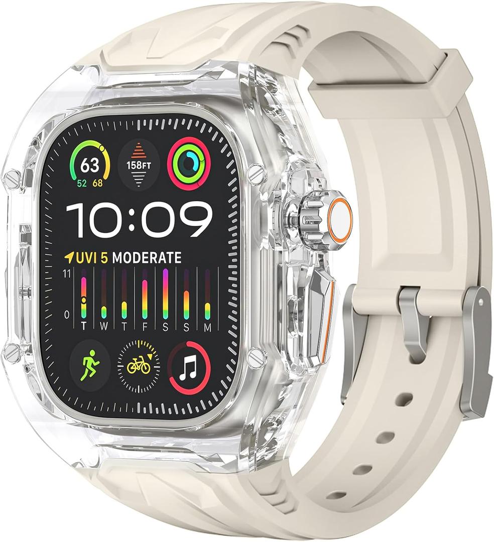 Delidigi for Apple Watch Band with Case 49mm 46mm 45mm 44mm 42mm,Rugged Shockproof Sport Strap with Clear PC Bumper Cover Compatible with Apple Watch Ultra 3 2 1 Series 11 10 9 8 7 6 5 4 SE 3 2 1