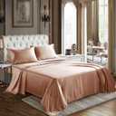 CozyLux Satin Sheets King Size - 4 Piece Salmon Pink Bed Sheet Set with Silky Microfiber, 1 Deep Pocket Fitted Sheet, 1 Flat Sheet, and 2 Pillowcases - Smooth and Soft