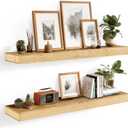 36x6.8x2 Inch Rustic Floating Shelves for Wall Set of 2 - Oak Solid Wood Wall Mounted Shelves with Invisible Bracket, Extended Design for Farmhouse Living Room Bedroom Kitchen Decor