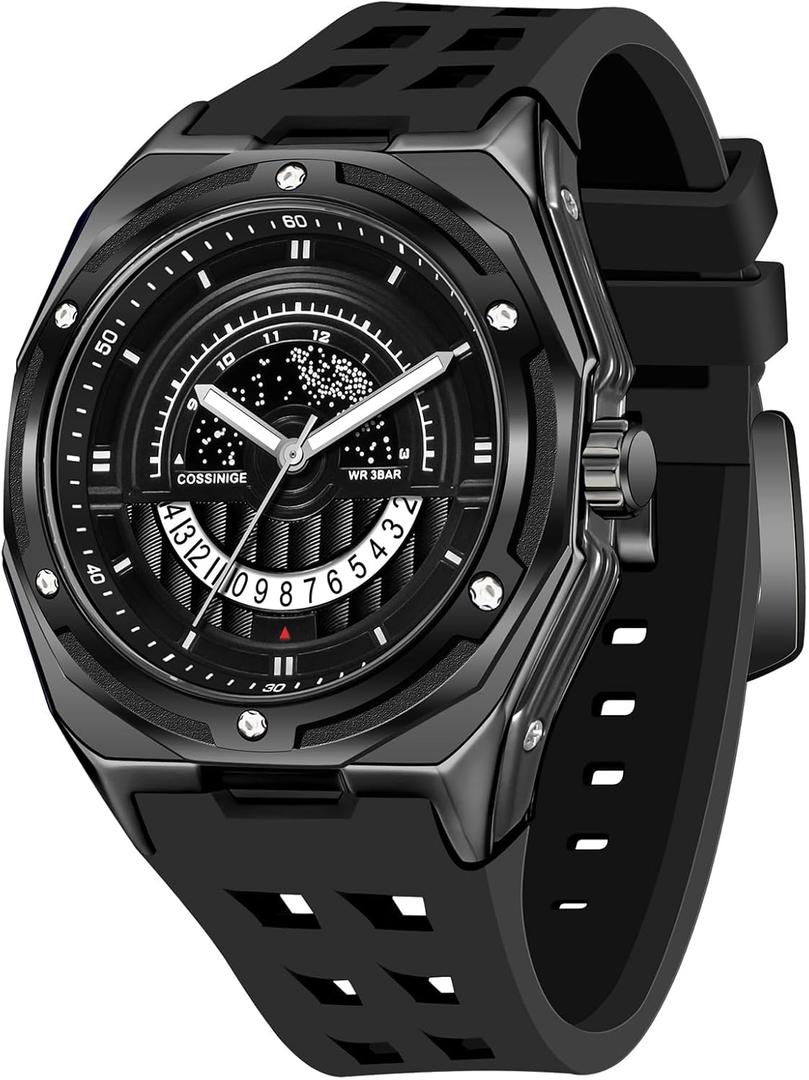 COSSINIGE Mens Watches Waterproof Analog Sports Watch Business Casual Watches for Men Black Luxury Dress Work Watches
