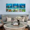 AHUASJART Canvas Wall Art for Living Room Large Size Wall decor for Bedroom Modern Bathroom Wall Decoration blue Ocean Painting Sea Turtle Pictures Ready to Hang Office Artwork 20" x 28" 3 Piece