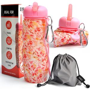 Lisha Portable Travel Bidet, Peri Bottle, Rolls-Up Compactly for Discreet Carry, Silicone Bidet Bottle with Leakproof Lid, Dust Bag and Clip (16.9 oz Capacity) (Spring)