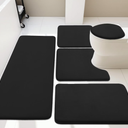 Bathroom Rug Set 5 Piece, Memory Foam Bath Mat Set, Super Absorbent Bath Mats for Bathroom - Non-Slip & Washable Bathroom Rugs - Dry Quickly Bath Rugs, Black Bathroom Rug Set