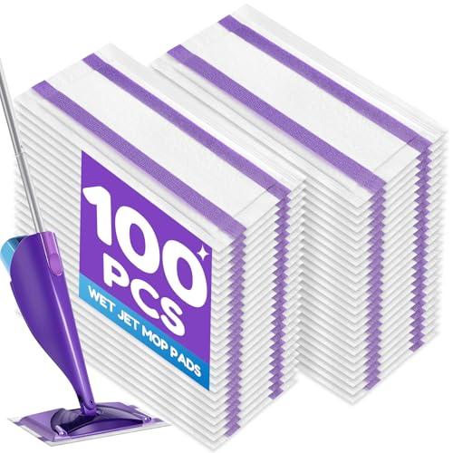 FURCIELOS 100 Count Disposable WetJet Pads Refills Compatible with Swiffer WetJet Spray Mop, Multi Surface Dry Mop Pads for Hardwood Floor Cleaning, Unscented