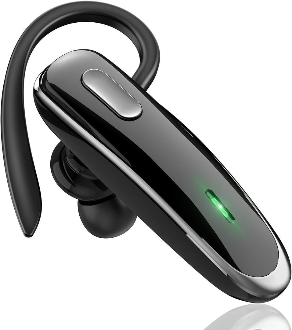Bluetooth Headset V5.4, Wireless Bluetooth Earpiece with Built-in Dual ENC Mic 10Hrs Talk Time 180 Days Standby for Cell Phone Computer, Mute Buttons Hands-Free Headphones for Trucker/Driver/Business (Black)