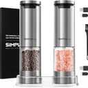 SIMPLETASTE Electric Salt and Pepper Grinder Set Rechargeable with LED Light, Stainless Steel, 70g Capacity for Kitchen, Dining Room, Bar (Dark Silver)