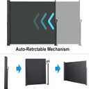 185" x 73" Retractable Side Awning,Waterproof & UV-Resistant,Folding Privacy Screen Room Divider Roll Up BalconyGray