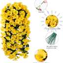 HyeFlora Artificial Fake Hanging Flowers Plants for Outdoor Outside Spring Decoration, 2PCS Faux Silk UV Resistant Look Real Yellow Morning Glory Trailing Vines for Home Planter Porch Patio Balcony