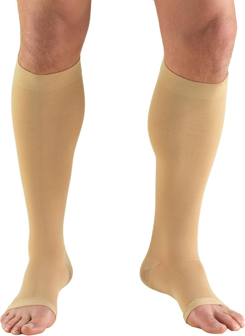 Truform 15-20 mmHg Compression Stockings for Men and Women, Knee High Length, Open Toe, Beige, X-Large