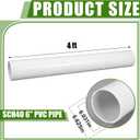 Pangda 6 x 4' PVC Pipe Schedule 40 Heavy Duty Plastic Plumbing Pipe Cut to Custom Lengths High Flow Impact Resistant Tube for Irrigation Pool Spa Water Supply Drainage, White