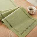 Burlap Style Farmhouse Table Runner, 13 x 72 Inch Sage Green, Rustic Geometric Hollow Table Runners 72 Inches Long for Dresser Table Everyday Use, 13x72 Inches, Sage Green