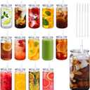 14 Pack Acrylic Mason Jars with Lids and Straws 16 oz Iced Coffee Tumbler Water Bottles Plastic Drinking Cups for Milk Juice Beverage Beer (Clear)