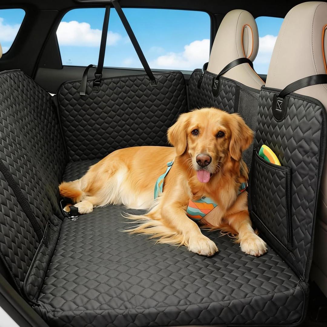 Dog Seat Cover for Back Seat, PU Hard Bottom Back Seat Extender Holds 420 lbs, Upgraded Material Waterproof, Anti Scratch, Safer, Easy to Use and Clean, Pet Car Bed Dog Hammock for Car, SUV, Truck