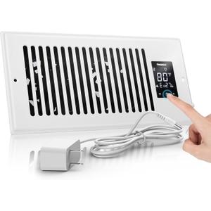 PowerScale 4" x 10" Smart Vent Air Booster Register Fan with Humidity Temeperature Sensor Register Fan with LCD Display Touchscreen Ceiling Register Booster for Efficient HVAC Air Boosting (White)