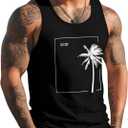 Mens Tank Tops Summer Beach Vacation Sleeveless Shirts Casual Palm Graphic Muscle Gym Workout Tank Top (Large, Black Plam Tree)