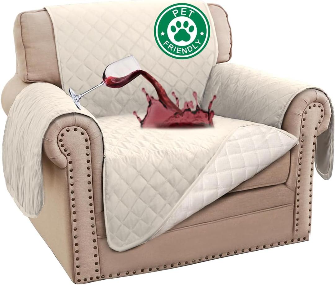 Turquoize 100% Waterproof Sofa Covers Chair Cover Slipcover Couch Protector Triple Non-Slip Sofa Slipcover for 1 Cushion Furniture Protector for Pets, Kids,Dog (Chair 23", Ivory)