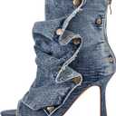 sexytag Women's Peep Toe Booties Slouchy Stiletto Kitten Heel Shark Boots Open Toe Back Zipper Fashion Ankle Short Boot, 11