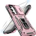 ATUMP for Samsung Galaxy S24 Case with [2Pcs] HD Screen Protector & Slide Camera Cover, Rotated Ring Kickstand [Military Grade Shockproof] Protective Case for Galaxy S24 6.2", Light Blue