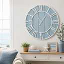 Quelay 30 Inch Coastal Wall Clock, Blue Farmhouse Vintage Wooden Clock with Roman Numerals, Quiet Ticking Battery Operated, Rustic Retro Decorative for Living Room Kitchen Office Home Decor