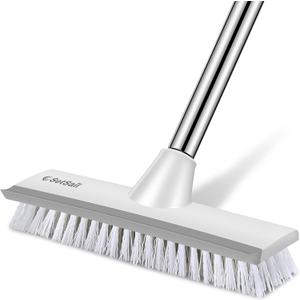 SetSail Floor Scrub Brush with 51-Inch Long Adjustable Handle 2 in 1 Scrape Brush Stiff Bristle Floor Scrubber for Cleaning Shower Bathroom Garage Kitchen Wall Deck Tub Tile (Grey White-standard-1 Pack)