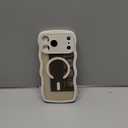 DOMAVER for iPhone 17 Pro Max Case for Women, 1X Screen Protector+1X Wrist Strap, [Compatible with MagSafe] [Full Camera Protection] Cute Wave Matte Phone Case for iPhone 17 Pro Max, Stone White