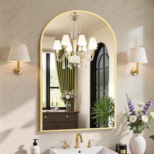 Sweetcrispy 24"x36" Arched Gold Bathroom Mirror Wall Mounted Vanity Metal Frame Mirror for Bedroom, Entryway, Living Room