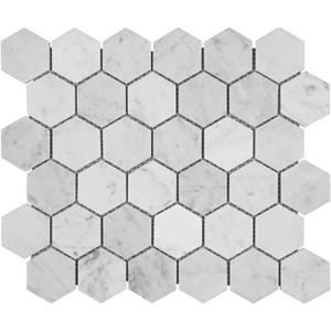 Carrara White Marble Mosaic Tile, Polished, Carrara White Marble Mosaic for Kitchen Bathroom Wall Floor Backsplash Shower, 5 Sheets, 2 Inch Hexagon