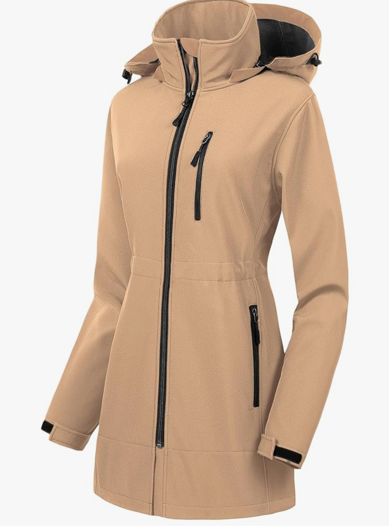 CREATMO US Women's Lightweight Waterproof Long Softshell Tactical Jacket Fleece Lined Windbreaker, Medium