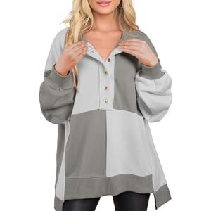 SHEWIN Womens Sweatshirt Fall Fashion 2025 Casual Long Sleeve Shirts for Women Crewneck Sweatshirts Cute Comfy Oversized Sweatshirt for Women Grey X-Large